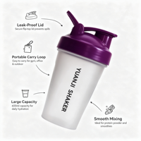 Bouteilles de shaker de protéines en plastique personnalisées avec logo d'usine, 400 ml et 600 ml, avec boule en métal et poignée portable, emballage en boîte