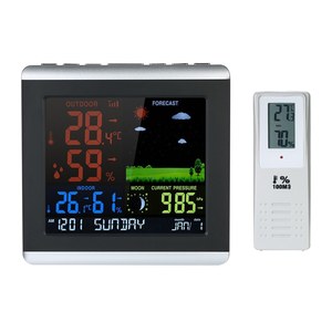 <span class=keywords><strong>Station</strong></span> météo numérique radiofréquence avec logo personnalisé, horloge murale de bureau, réveil, capteur à distance, température, humidité, phases de lune - Product Image 1