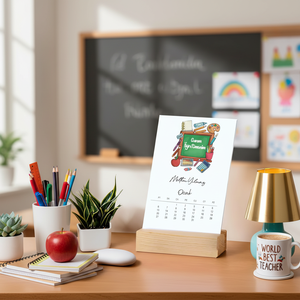 Calendrier de bureau en bois brut personnalisé 2025 pour la fête des enseignants Taille unique - Product Image 3