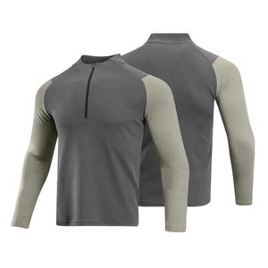 Athletic Top Sweat Quarter Zip Shirt Hombres Gym Shirts Khaki Polyester Shirt - Product Image 4