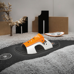 STOJEK – Chaussons Homme Haut de Gamme en Cuir Véritable Color-Block, Semelle Souple, à Enfiler, Intérieur/Extérieur, Boucles Métalliques, Caoutchouc - Product Image 3