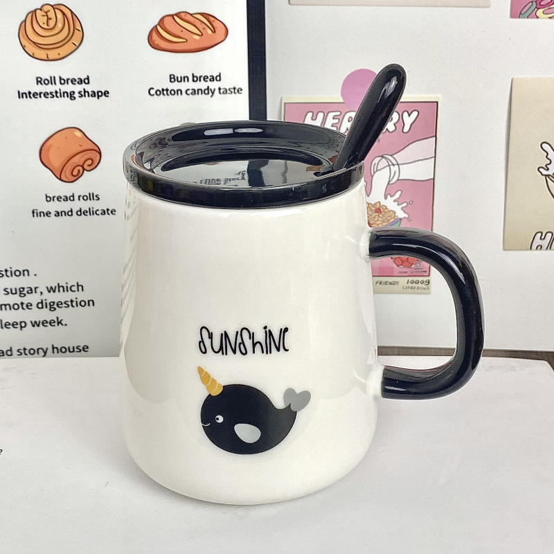 [Tapa de Taza con Cuchara de Porcelana] Taza con Mango Negro - Delfín