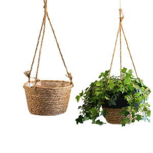 Pots de fleurs classiques écologiques en promotion, paniers suspendus ronds en osier pour jardin avec doublure en plastique pour la décoration intérieure - Product Image 1