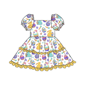 Vestido Estampado de Papelería, Falda Moderna con Cuello Cuadrado y Largo hasta la Rodilla, Vestido para Niña, Venta al por Mayor de Ropa Infantil de Fábrica. - Product Image 3