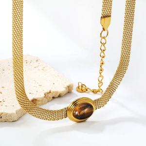 Collar de cadena con colgante de ópalo chapado en oro de 18 quilates de acero inoxidable de moda al por mayor para mujer - Product Image 6