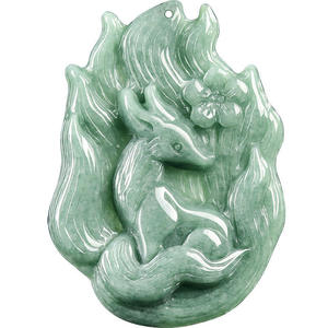 Pendentif en jade naturel de couleur vert pois, motif renard à neuf queues, design original, style chinois, cadeau avec certificat d'évaluation DW117 - Product Image 5