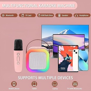 K12 儿童卡拉 OK 麦克风音箱机蓝牙无线卡拉 OK 麦克风音箱带 RGB LED 灯女孩男孩礼物 - Product Image 4