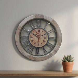 Style Antique Grande Horloge Murale En Bois Industriel Décoratif Quartzneedle Motif Scénique Visage Unique Salon Salle De Classe - Product Image 2