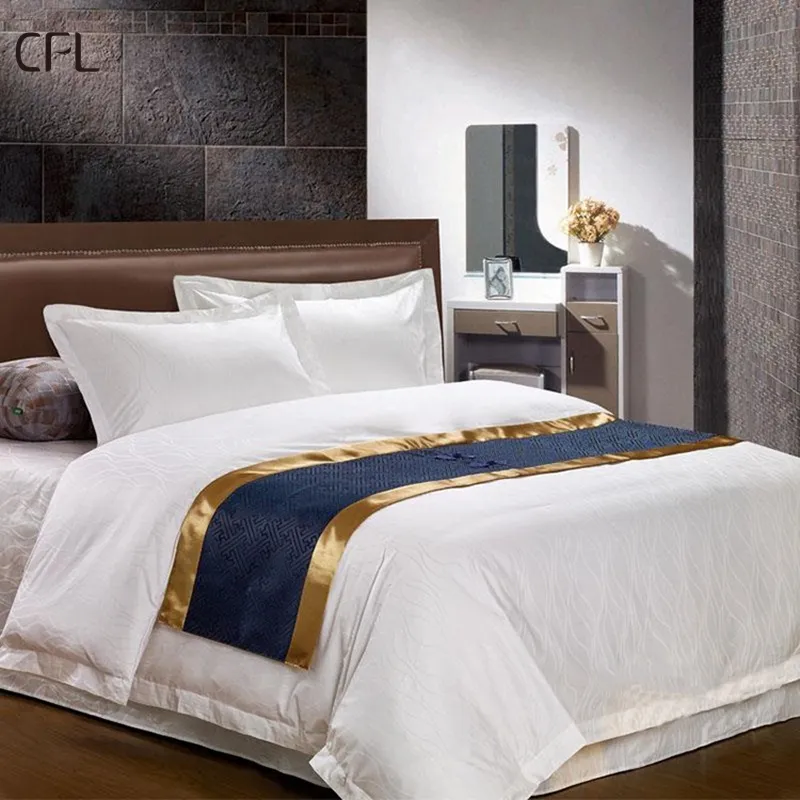 ชุดเครื่องนอนสำหรับโรงแรม,ผ้าปูที่นอนผ้าฝ้ายลินินสีขาวผ้าคลุมเตียงลายคลื่นน้ำแจ็คการ์ด