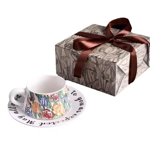 Ensemble de tasses à café en céramique rétro de luxe léger en forme de tulipe, avec logo personnalisé - Cadeaux d'affaires écologiques, compatibles lave-vaisselle - Product Image 1