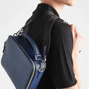 Logo personnalisé <span class=keywords><strong>Marine</strong></span> <span class=keywords><strong>Bleu</strong></span> Saffiano Cuir Hommes de Fermeture Éclair Bandoulière Sac À Main Épaule Messenger Sac - Product Image 5