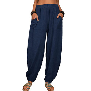 Pantaloni larghi casual Harlan in <span class=keywords><strong>lino</strong></span> di cotone a <span class=keywords><strong>vita</strong></span> <span class=keywords><strong>alta</strong></span> per la casa da donna - Product Image 6