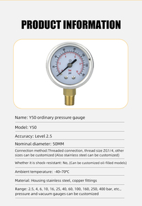 Hoge Nauwkeurigheid Waterdruk Indicator 2.5% 50Mm Kleine <span class=keywords><strong>Manometer</strong></span> 250 Bar Universele Luchtdrukmeter - Product Image 5