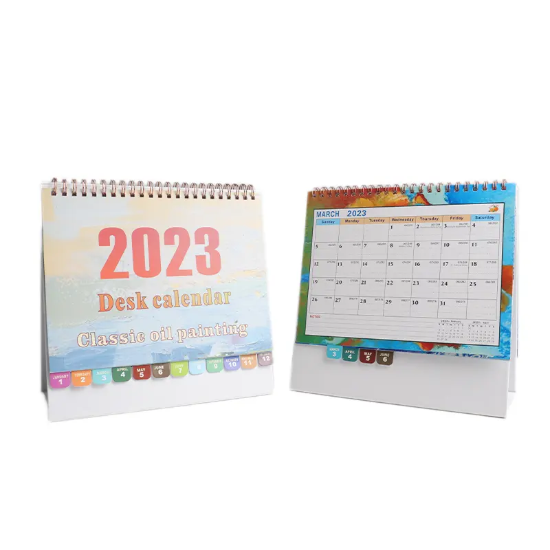 Tabela de impressão de logotipo personalizada, 2023 de mesa, flip, impressão de calendário de mesa com adesivos para escola de home office