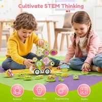EPT Kinder Elektrische Manuelle Zahnradbahn mit Blumenlicht und Musik DIY STEM Konstruktion Frühes Lernen Pädagogisches Bauspielzeug
