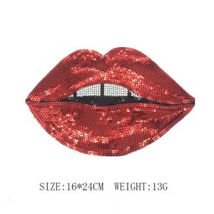 Shiny Iron on <b>Sequin</b> Embroidery Big Size Sexy <b>Red</b> Mouth Patch - Product Image 2