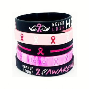Bracelets en silicone personnalisés avec logo, ruban rose de sensibilisation au cancer du sein, alerte médicale - Product Image 1
