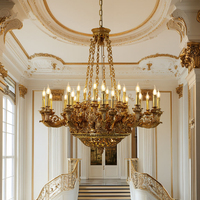 Lustre antique en laiton massif, style palais, lampe suspendue sculptée pour hall d'hôtel, villa, éclairage de plafond haut