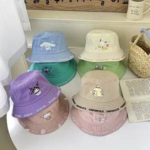 Ruunjoy高品质可爱帽子纯棉我的旋律Kuromi渔夫帽时尚水桶儿童配件夏季遮阳帽