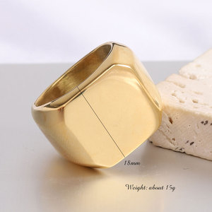 Bague Chevalière Carrée Large en Acier Inoxydable Plaqué Or 18K pour Homme, Style Décontracté Moderne, Logo Personnalisable 2026 - Product Image 2