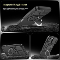 Coque de téléphone antichoc avec protection d'objectif coulissante et anneau magnétique à 360 degrés, design PC Armor, pour iPhone 13 14 15 16 17 18 Pro Max