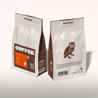 Sachets de café à fond plat personnalisés avec valve de dégazage unidirectionnelle et fermeture éclair refermable pour grains de café, 250g