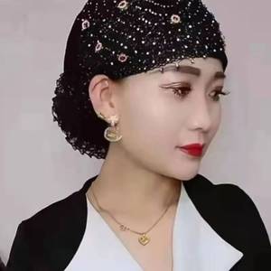 Chapeau serre-tête floral en soie brillante populaire en gros avec perles, chapeau musulman indien, chapeau de plage en plastique pour l'Europe, l'Amérique, l'Afrique - Product Image 1