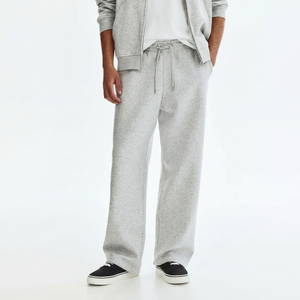 Pantalon de survêtement décontracté pour homme, uni, coupe large et droite |   Pantalon de jogging gris chiné coupe décontractée avec cordon de serrage |   100% Coton en Gros - Product Image 1