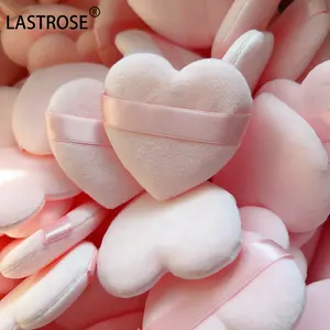 Wholesale make your Logo fluffy Make up Puffs crystal Velvet Heart Shaped loose Powder puff