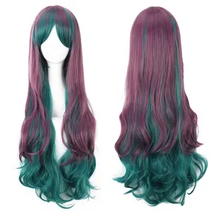 Bayan pembe sentetik peruk uzun saç peruk cadılar bayramı 32 "dalgalı çok renkli toptan cosplay parti lolita peruk tedarikçileri