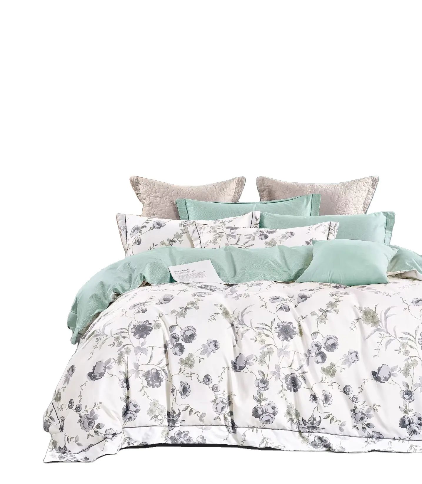 QSY Duvet Cover Set, 600 TC Cotton Floral Pattern Print Reversible Comforter Cover Set on Bedding Set