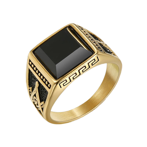 Anillo de Hombre de Acero Inoxidable 316L, Chapado en Oro de 18K con Incrustaciones de Ágata Negra, Proveedor Chino, para Regalo - Product Image 6
