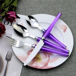 Tay Cầm Bằng Nhựa Dài 24 Chiếc <span class=keywords><strong>Flatware</strong></span> Set Với Iron Stand Cucharas De Metal - Product Image 4