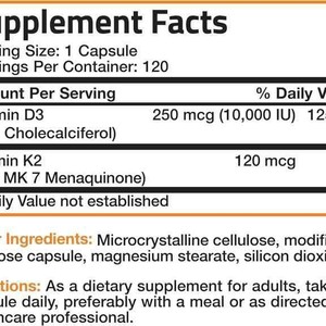 كبسولات فيتامين <span class=keywords><strong>K2</strong></span> <span class=keywords><strong>D3</strong></span> عابرة للحدود، 120 قرص، خالية من المواد المعدلة وراثياً والغلوتين والصويا، لتحسين كثافة العظام، للاستخدام اليومي للبالغين، قرص واحد يومياً - Product Image 3