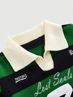 Pull en tricot polo 100% coton avec logo brodé personnalisé, manches longues, style streetwear, design délavé, pull en tricot décontracté pour homme