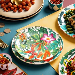 Assiettes de luxe en porcelaine de 10 pouces avec motif végétal et émail coloré pour mariages et cadeaux (vente en gros) - Product Image 1