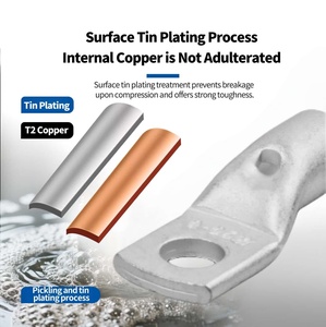 Cnxi Heavy Duty Pin Cáp Lugs thiếc T2 ống đồng nhanh chóng dây <span class=keywords><strong>Lug</strong></span> kết nối ô tô Trần khoen hình ống Vòng thiết bị đầu cuối - Product Image 2