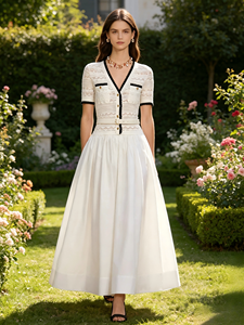 <span class=keywords><strong>Abito</strong></span> Lungo Estivo 2026 da Donna, Nuovo Stile Francese Elegante, Scollo a V, Maniche Corte, <span class=keywords><strong>in</strong></span> <span class=keywords><strong>Maglia</strong></span> Bianca Pura - Product Image 1