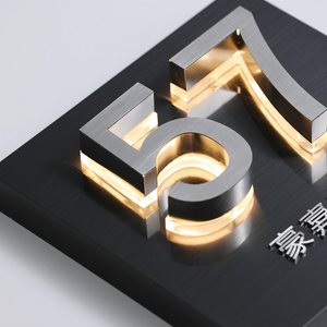 Custom LED <strong>Panel</strong> Brushed Silver Stainless Steel Apartment 3D Backlit Square Hotel Door Sign with Room <strong>Number</strong> 57 - Product Image 2