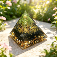 Pyramide en cristal naturel de 5 cm pour la décoration de bureau et d'étude, faite à la main en résine, pour l'intérieur et l'extérieur