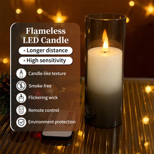 Candela a LED a pilastro media, senza fiamma, senza gocciolamento, con telecomando e timer, a batteria, antivento, grigia, sicura, all'ingrosso, di alta qualità - Product Image 1