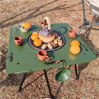 Table pliante multifonctionnelle portable et légère pour l'extérieur, ensemble complet pour le thé, le feu, le pique-nique, le barbecue, en alliage d'aluminium