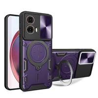 Pour Motorola Moto G85 5G étui robuste de qualité militaire objectif de caméra coulissant protéger cercle anneau béquille voiture montage téléphone couverture arrière