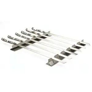 6 PCS 17 Inch Stainless Steel Metal BBQ Barbecue Skewers Tools With Kabob Rack Set For Grilling Accessories