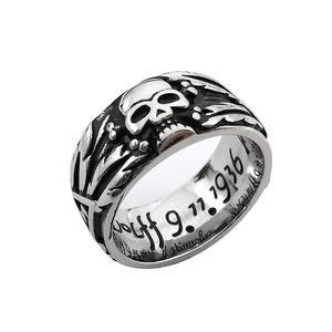 Anelli di gioielli di moda personalizzati all'ingrosso anelli di teschio del diavolo da uomo con testa di fantasma in acciaio inossidabile antico - Product Image 1