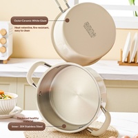 Casserole en acier inoxydable à trois couches avec revêtement céramique, pot à lait, pot à soupe, poêle à frire avec couvercle en verre en acier inoxydable