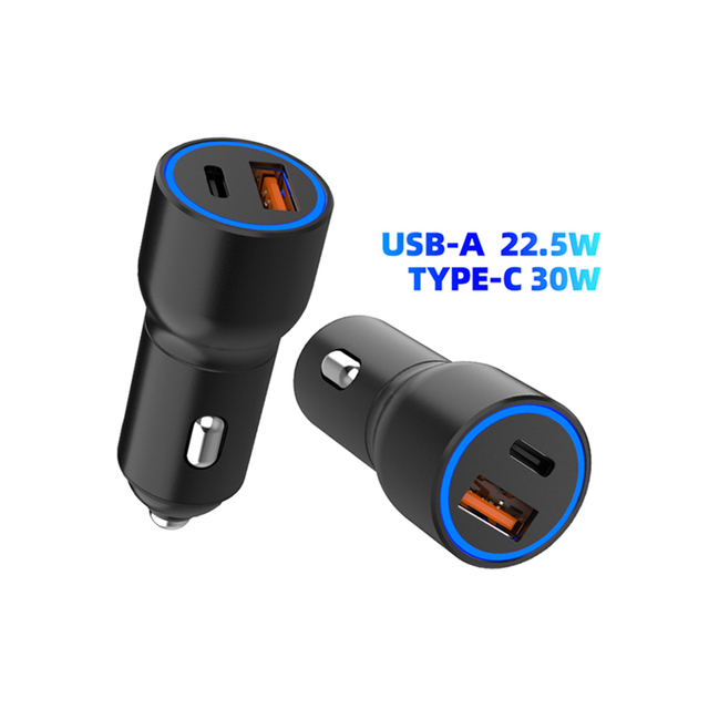Supplier Type-C Aluminium Alloy Dual Circuit Compatible Pd20 Araba Sarji LED Atmosphere Light USB3.0 12V 30W Earphones 22.5W