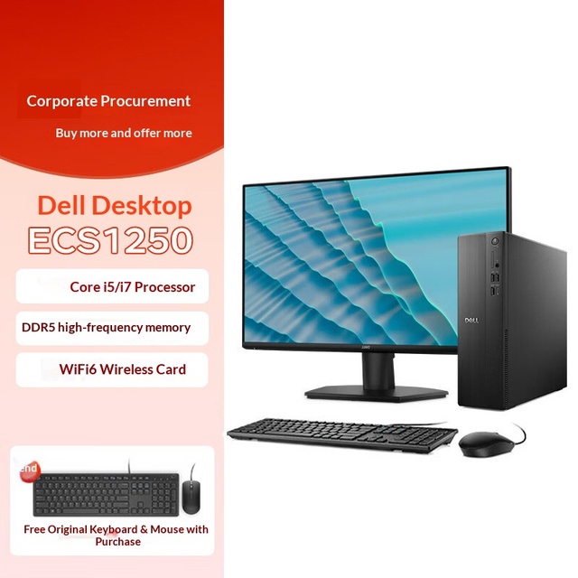 Dells ECS1250 2026 Desktop Computer+23.8-inch Monitor 14th Gen Core with I3-14100 8G 512G SSD for Business Office Learning