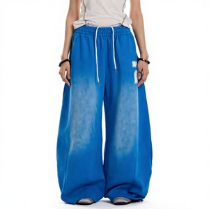 Pantalones Deportivos Anchos de Estilo Vintage en Azul Lavado, Unisex, con Cordón Ajustable, Cintura Alta, Estilo Retro y Deportivo - Product Image 1
