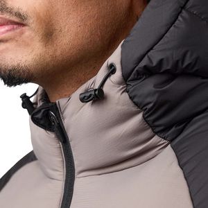 Veste matelassée à capuche pour homme, noire et gris pierre, avec blocs de couleur, fermeture éclair intégrale, isolée, coupe-vent et thermique, pour l'hiver - Product Image 4